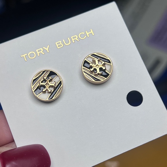 Tory Burch Jewelry - Tory Burch Gold Logo Enamel Stud Earrings